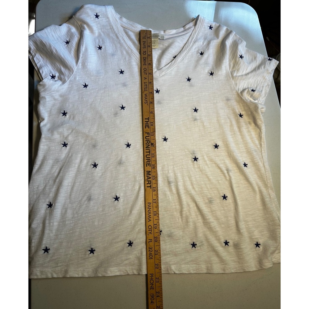 Cynthia Rowley White Navy Embroidered Star V-Neck Cotton Slub T-Shirt XL - Picture 6 of 7